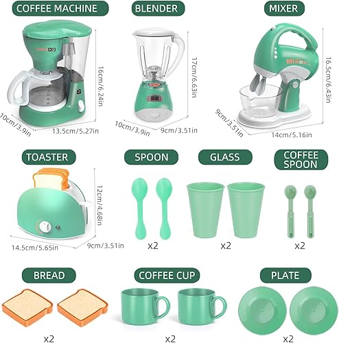 Miniatura 8 de Juego de juguetes de cocina, juego de electrodomésticos de cocina con cafetera, mezclador, tostadora con luces y sonidos realistas, regalo de
