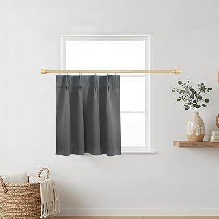 Small Basement Window Curtains 18 Inch Length,Pinch Pleated Cafe Blackout Mini Curtains for RV Camper Kitchen