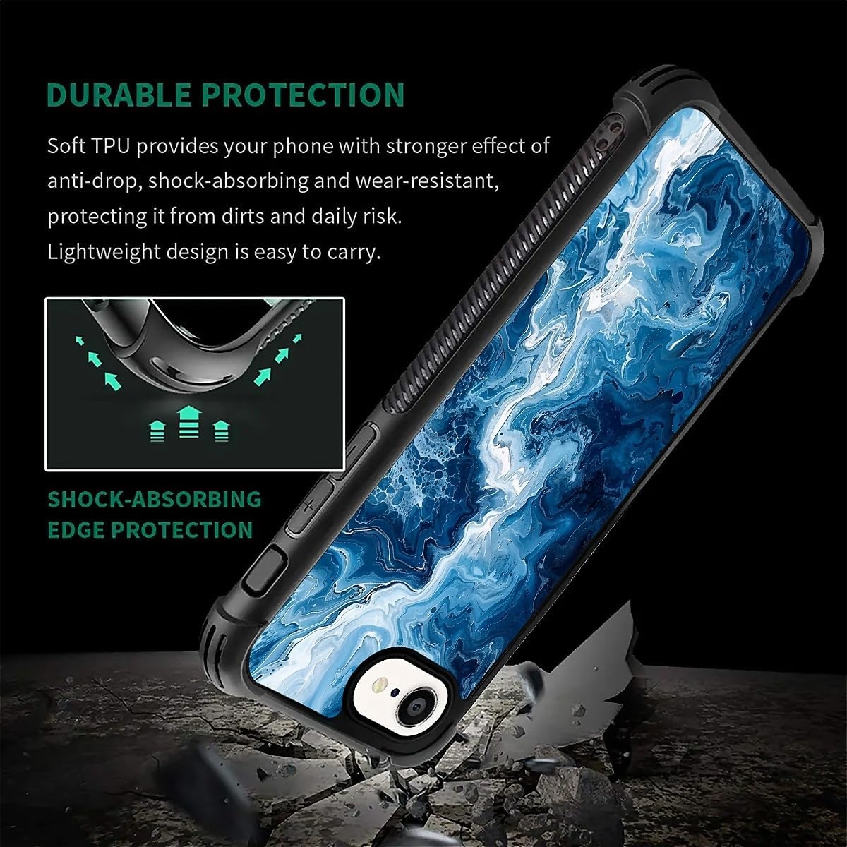 Compatible with iPhone 16e Case, Shockproof Protective for Man Women Non-Slip for iPhone 16e Abstract Vast Blue Ocean Wave Crazy Pattern image 5