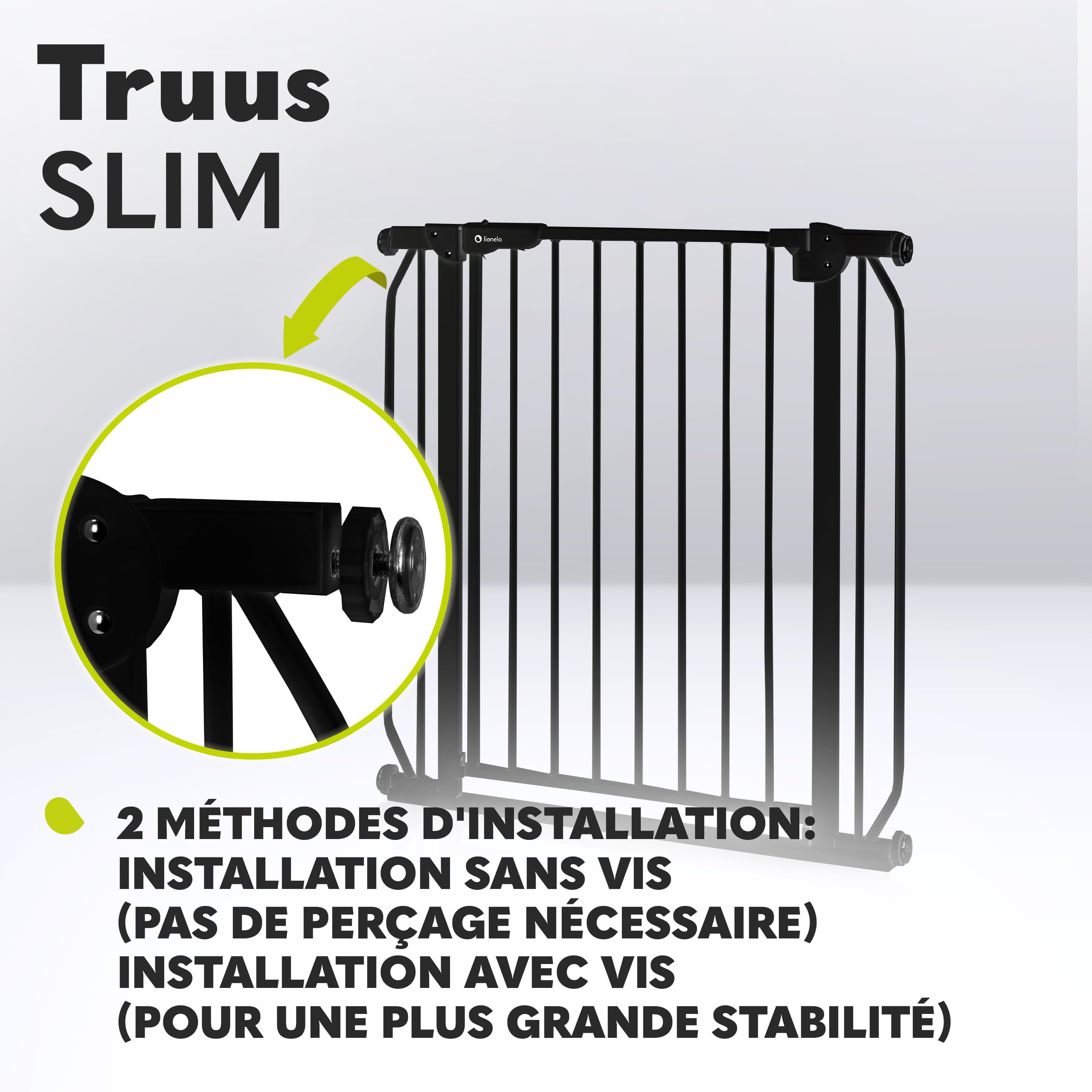 Lionelo Truus Slim Barrière de Sécurité Enfant et Chien 75-105 cm, Barrière Escalier et Porte à Pression sans Perçage, Fermeture Automatique, AutoStop, Double Verrouillage, Ouverture Double Sens