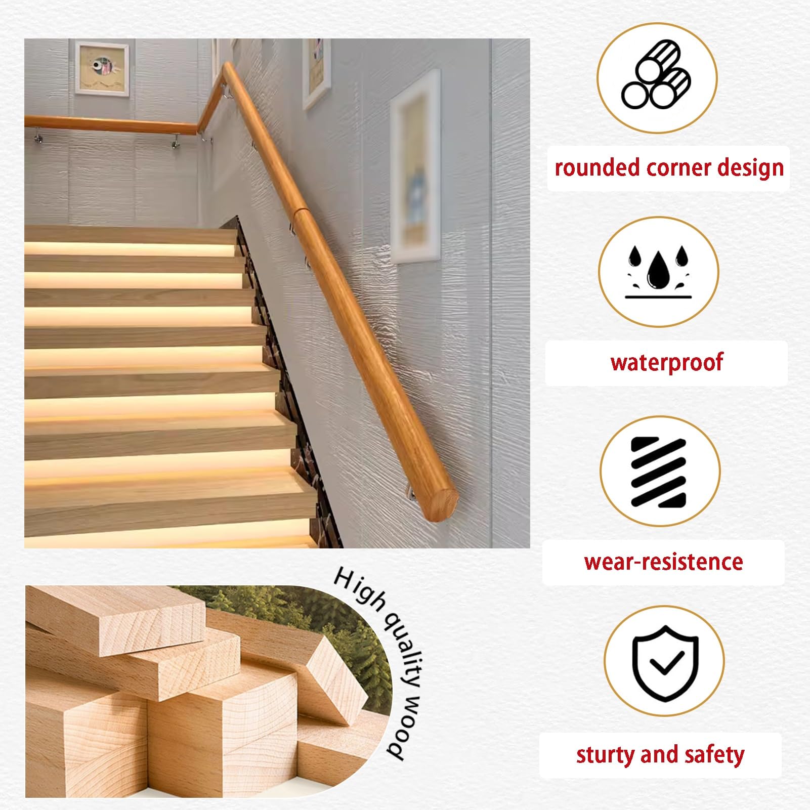 Drewniane il do schodów wewnętrznych montowane na ścianie przemysłowe balustrady schodowe antypoślizgowe okrągłe rury poręcze ręczne 0,3 m Loft Grab Bar