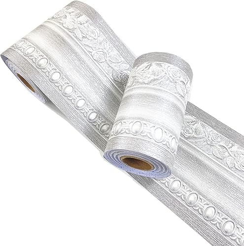 TOOLDECO Papel tapiz floral autoadhesivo 3D, color gris, para pared, techo, baño, cocina, impermeable, 4.2 pulgadas x 16.4 pies