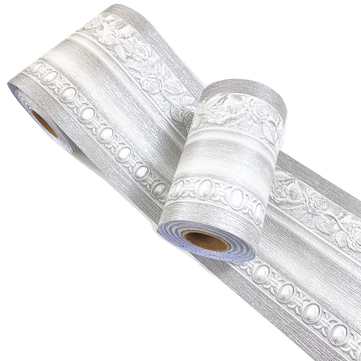Mesoar Grey 3D Floral Wallpaper Border Wall Peel Stick Molding Border Home Ceiling Sticker For Bathroom Living Room Kitchen Wall 10Cm By 16.4Ft