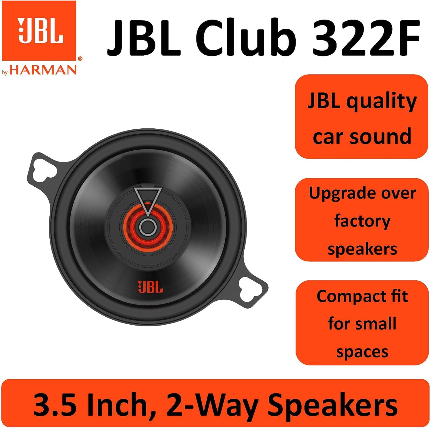 JBL Club 322F Harman Kardon 75 Watt Pro Sound 2-Way Car Speaker