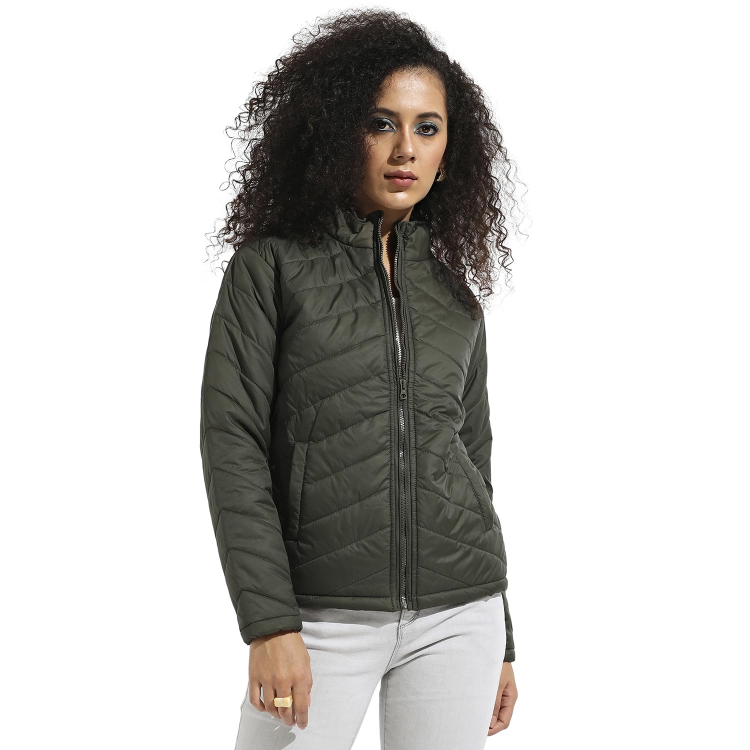 Campus SutraWomen's Quilted Puffer Jacket With Zip Closure For Casual Wear | Mock Neck | Long Sleeve | Zip Closure |Polyester Jacket Crafted With Comfort Fit For Everyday Wear