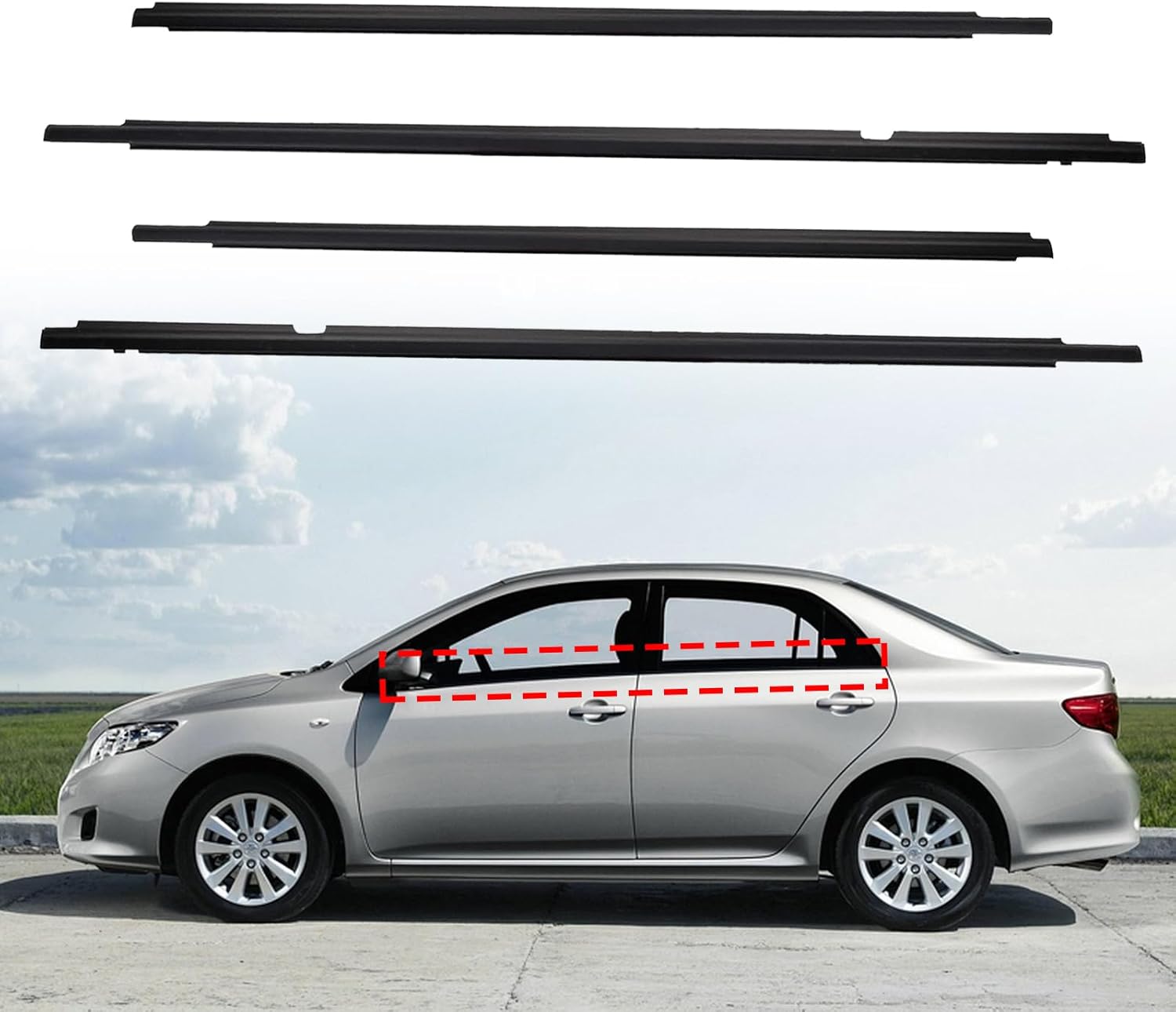4pcs Car WeatherStrip Window Molding Trim Seal Belt Compatible with Toyota Corolla CE/LE/S/XRS 2003-2008 Replaces# 75730-02180 75710-02200 75740-02180 75720-02200