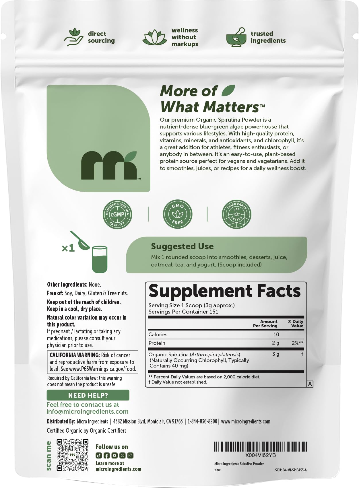 Organic Spirulina Powder, 1lb | Blue-Green Algae, Naturally Occurring Vegan Protein, Vitamins & Minerals | Source of Natural Chlorophyll & Enzymes | Non-GMO, Gluten-Free, No Additives — Amazon image 7