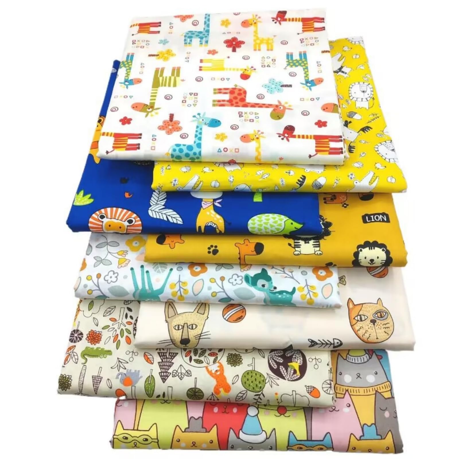 Odot 8pcs Fat Quarters Fabric Bundles, DIY Textile Fabric Sheets for Craft Soft Thick Material for Sewing Patchwork Crafting Multi-Colour Sewing Material for Crafts (Cartoon Animals,20 * 25cm)
