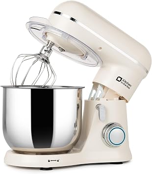 Kitchen in the box Compact Stand Mixer, 3.5L Food Mixer for Small Kitchens | 10 Speeds & 800W, Small Mixer with Dough Hook, Whisk & Beater for 1-2 Person Home Baking, Lightweight for Easy StorageWhite