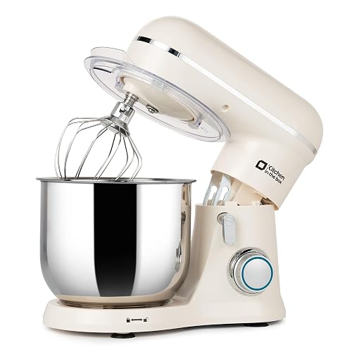Kitchen in the box Compact Stand Mixer, 3.5L Food Mixer for Small Kitchens | 10 Speeds & 800W, Small Mixer with Dough Hook, Whisk & Beater for 1-2 Person Home Baking, Lightweight for Easy Storage(White)