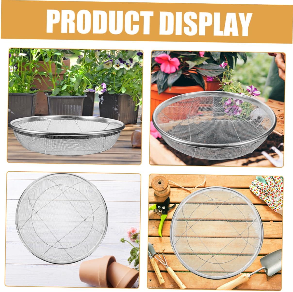 Mipcase Garden Soil Sifting Pan Heavy Duty Soil Sieve for Gardening Easy to Clean Mesh Sieve Strainer