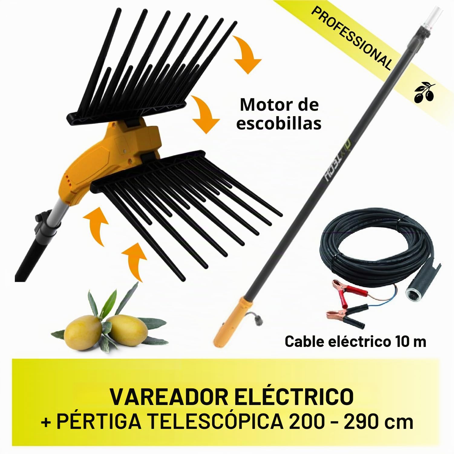 Crisalide® - Olytech Dualcomb 13 - Vareador recogedor de aceitunas con batería - Negro