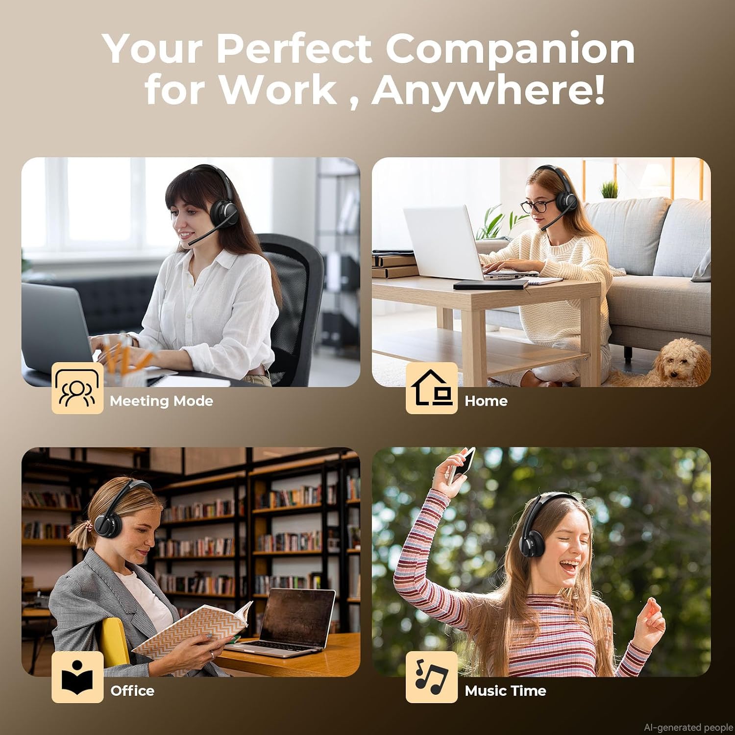 Wireless Headset with Mic for Work, Bluetooth 6.0 Headset with Microphone for PC, 65H AI Noise Cancelling Mic, 60ft Range, USB Dongle & Charging Base, On-Ear Headphones for Teams Zoom Call Center 8 71jKyf1DM+L. AC SL1500