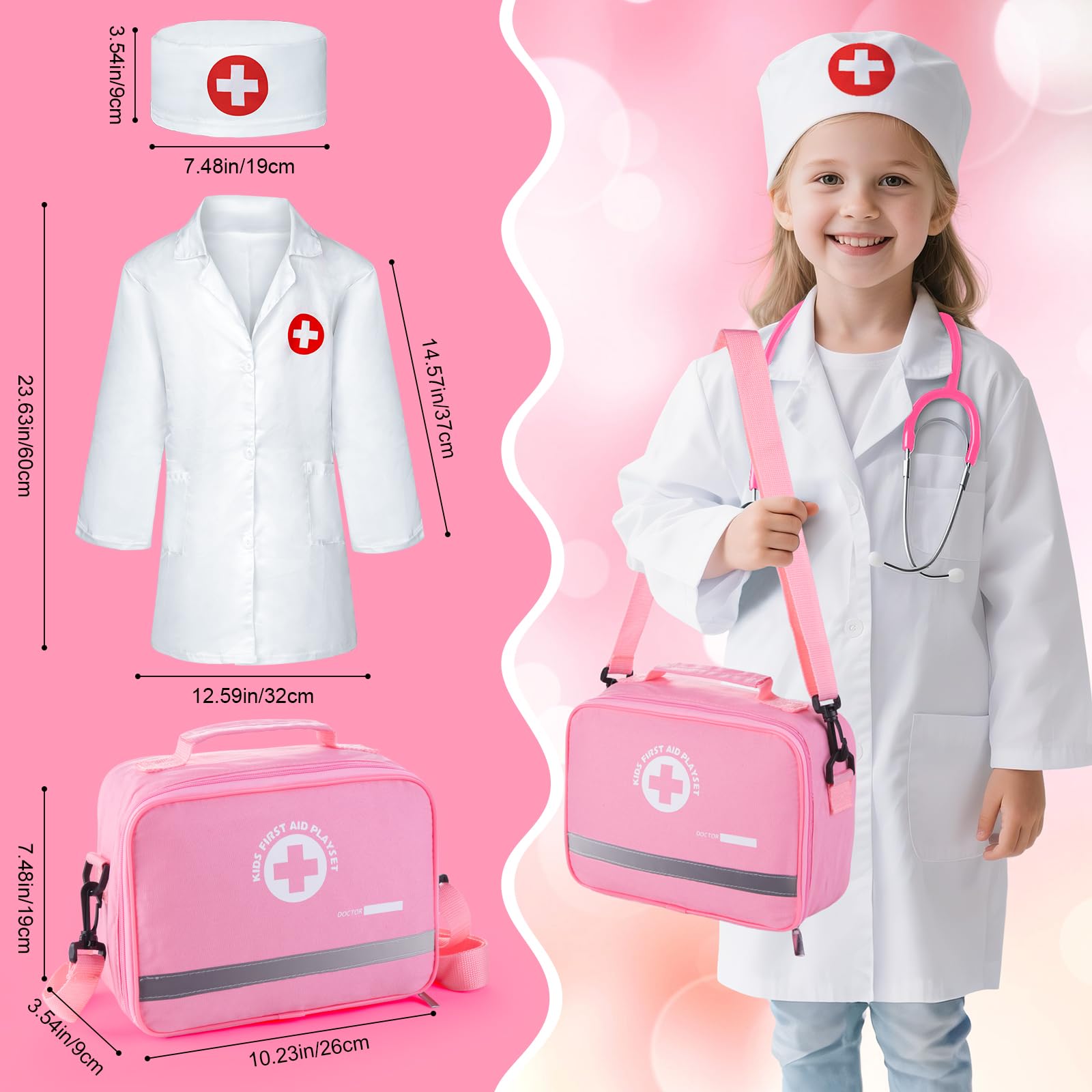Sundaymot Doctor Kit for Girls, 34 Pcs Doctor kit for Toddlers 3-5 with Medical Storage Bag & Real Stethoscope Pretend Play Doctor Set, Doctor Play Gift for Kids Toddlers Role Play