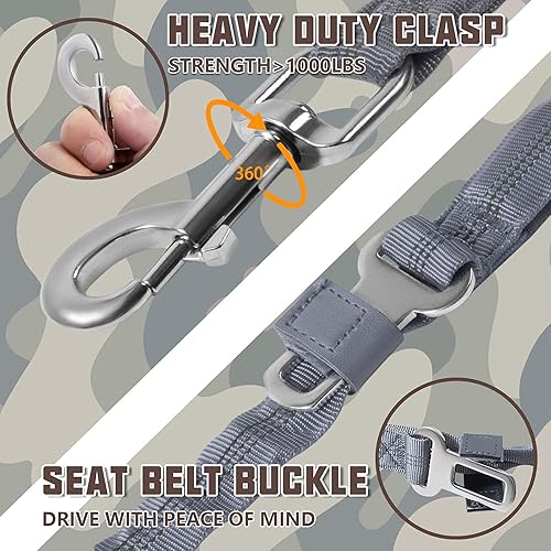 Miniatura 3 de Correa elástica Auroth resistente, sin tirones, para absorción de golpes, con cinturón de seguridad para vehículo, 2 asas acolchadas, de 4.5 y 6