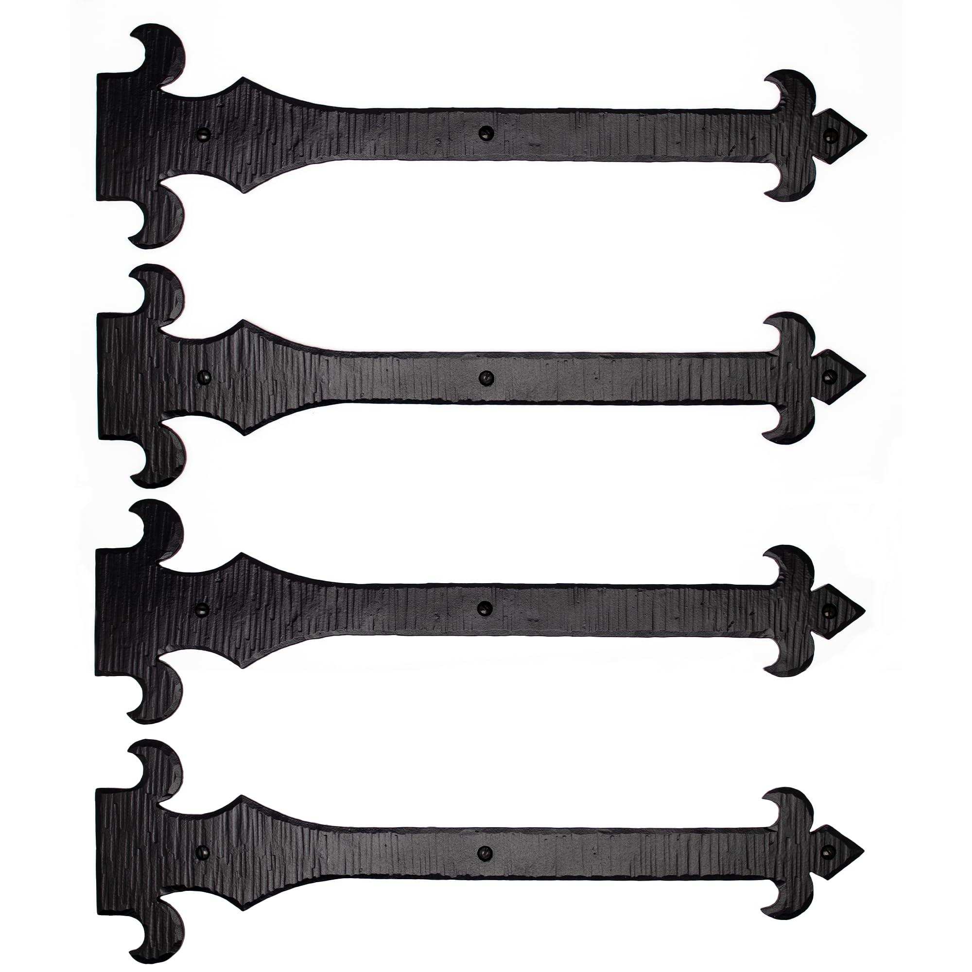 4 Pack 16 inch Faux Door Hinges Black Decorative Strap Hinge Wrought Iron Strap Barn Door Strap Hinges, Farm Gate Hinge, Carriage Door Hardware Nouvelle Fleur De Lis Series Borderland Rustic Hardware
