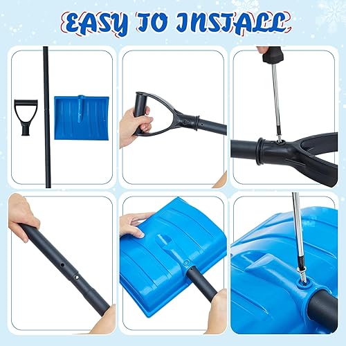 Miniatura 6 de 4 piezas de pala de nieve de invierno para calzada de 35 pulgadas, pala de nieve resistente para niños con mango de metal y hoja de plástico, agarre