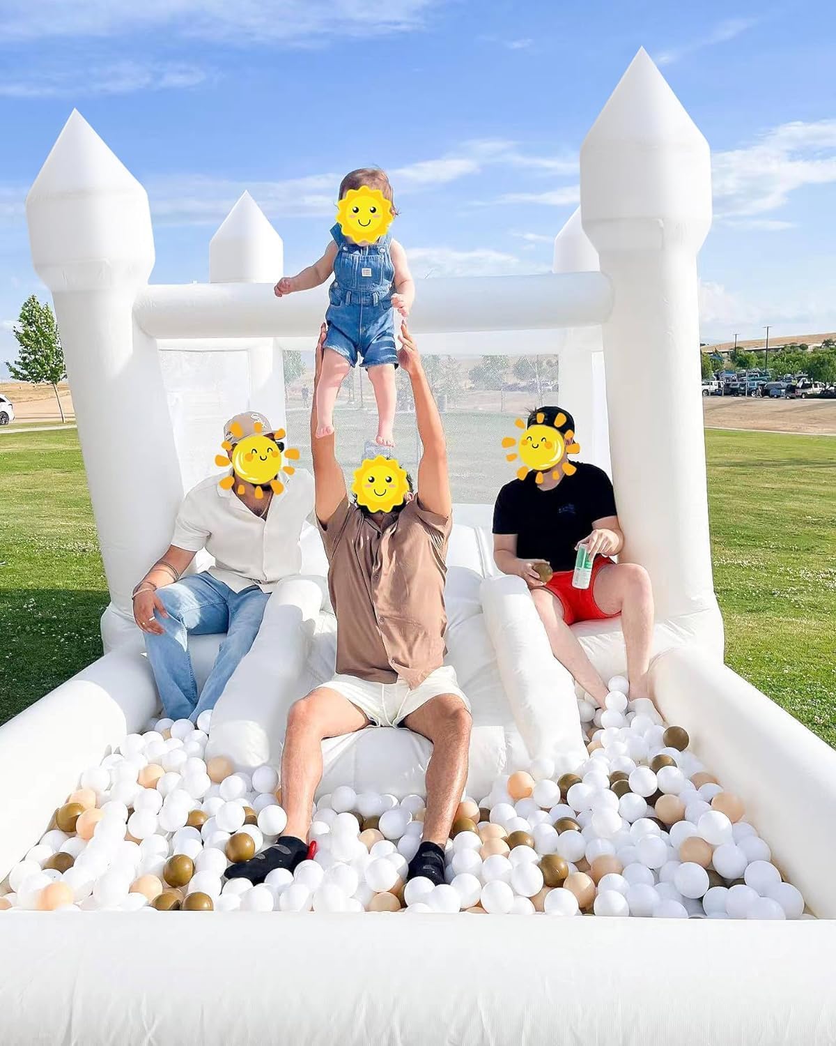 iLink-outer White Bounce House for Kids Without Air Blower-13x8x8FT Oxford White Bouncy House with Slide & Ball Pit, Perfect for Parties & Events,Safe and Fun for All Ages-Does not Include Air Blower