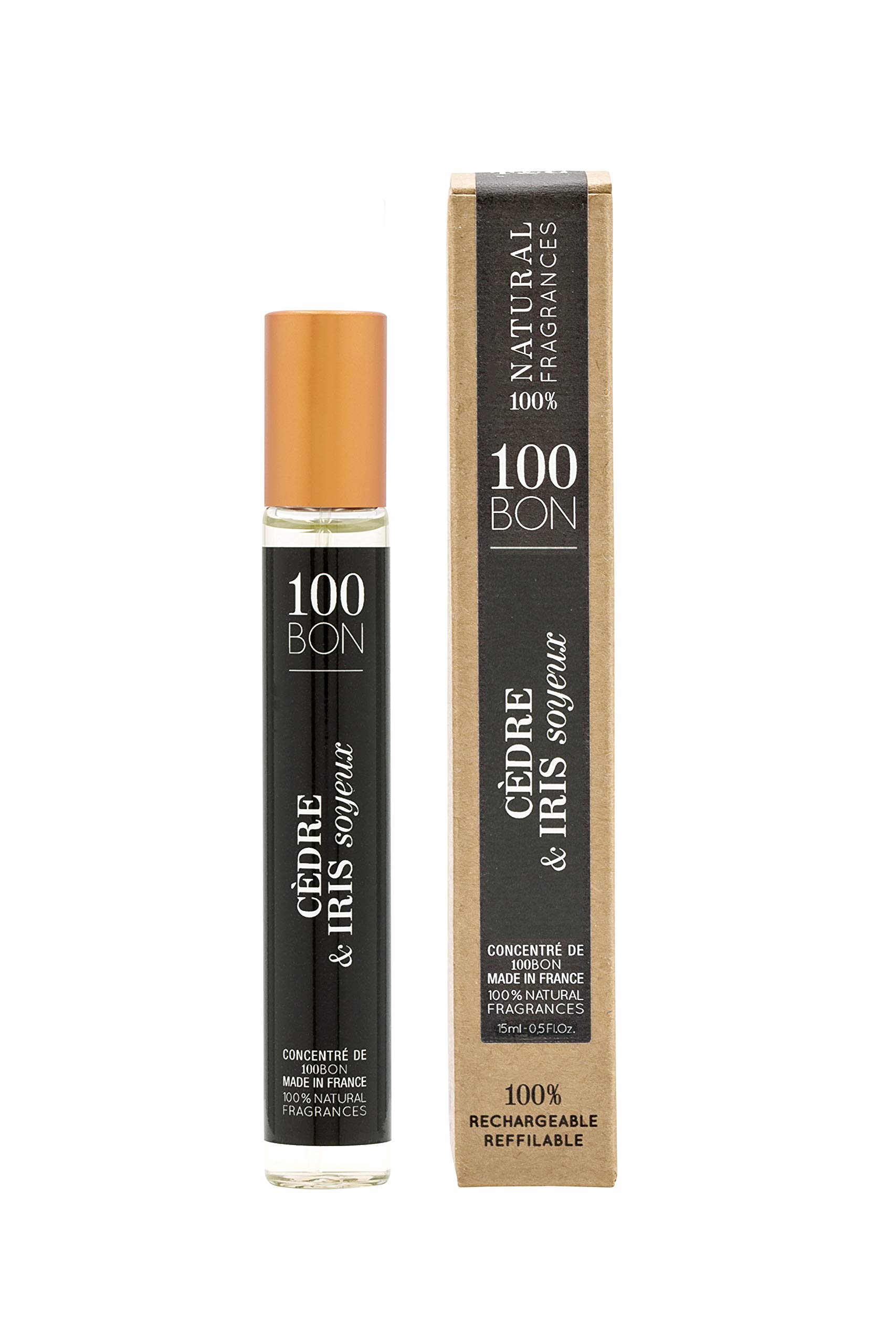 100BON Cedre & Iris Soyeux – Silky Iris and Cedar Fragrance for Women or Men – Invigorating Organic Fragrance with Sweet, Woody & Floral Fragrance - 100% Natural Fragrance Concentrate Spray, 0.5 Fl Oz
