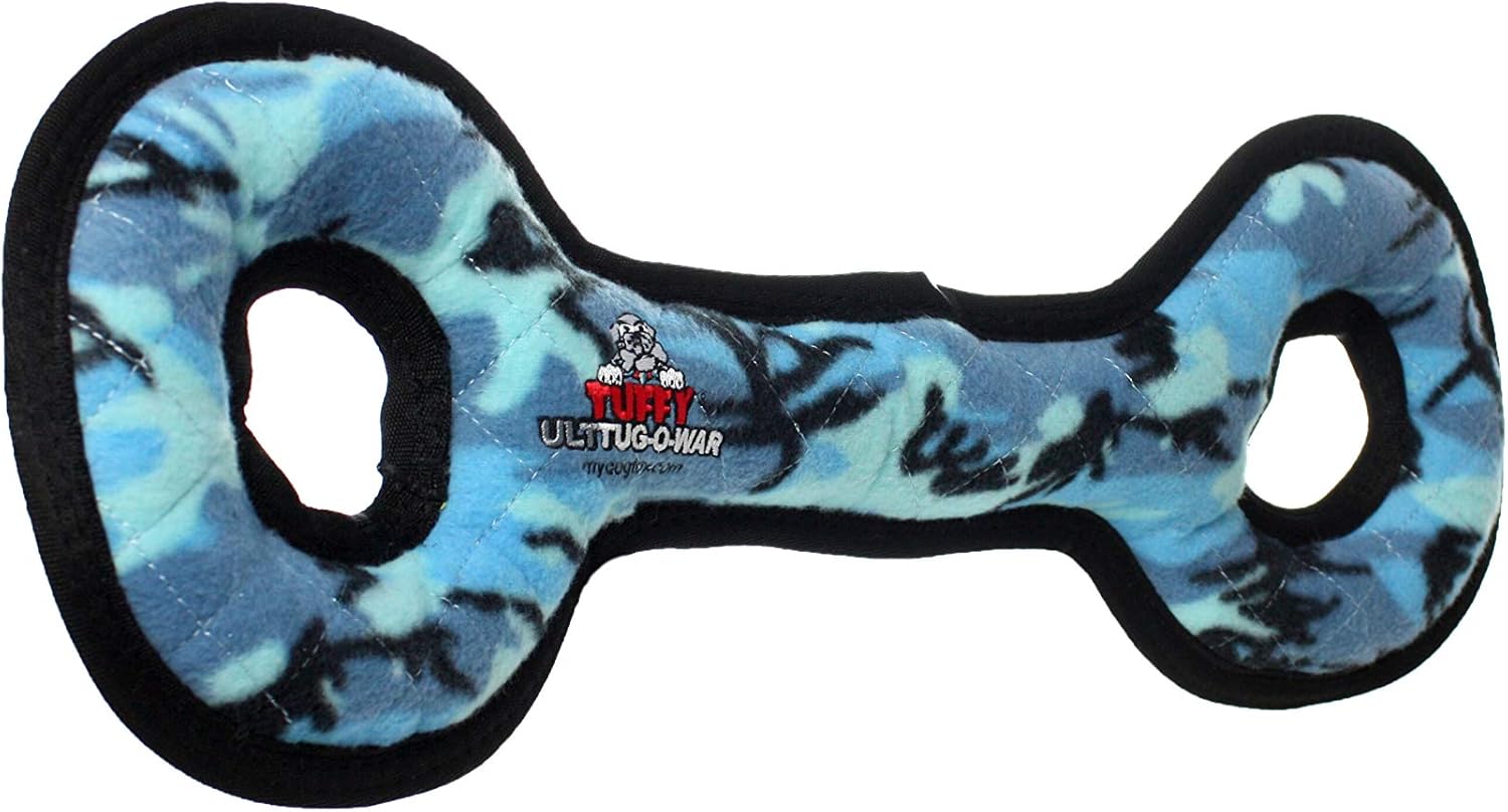 TUFFY - World's Tuffest Soft Dog Toy - Ultimate Tug-O-War-Squeakers-Multiple Layers. Made Durable, Strong & Tough. Interactive Play (Tug, Toss & Fetch).Machine Washable & Floats. (Camo Blue 2 Pack)