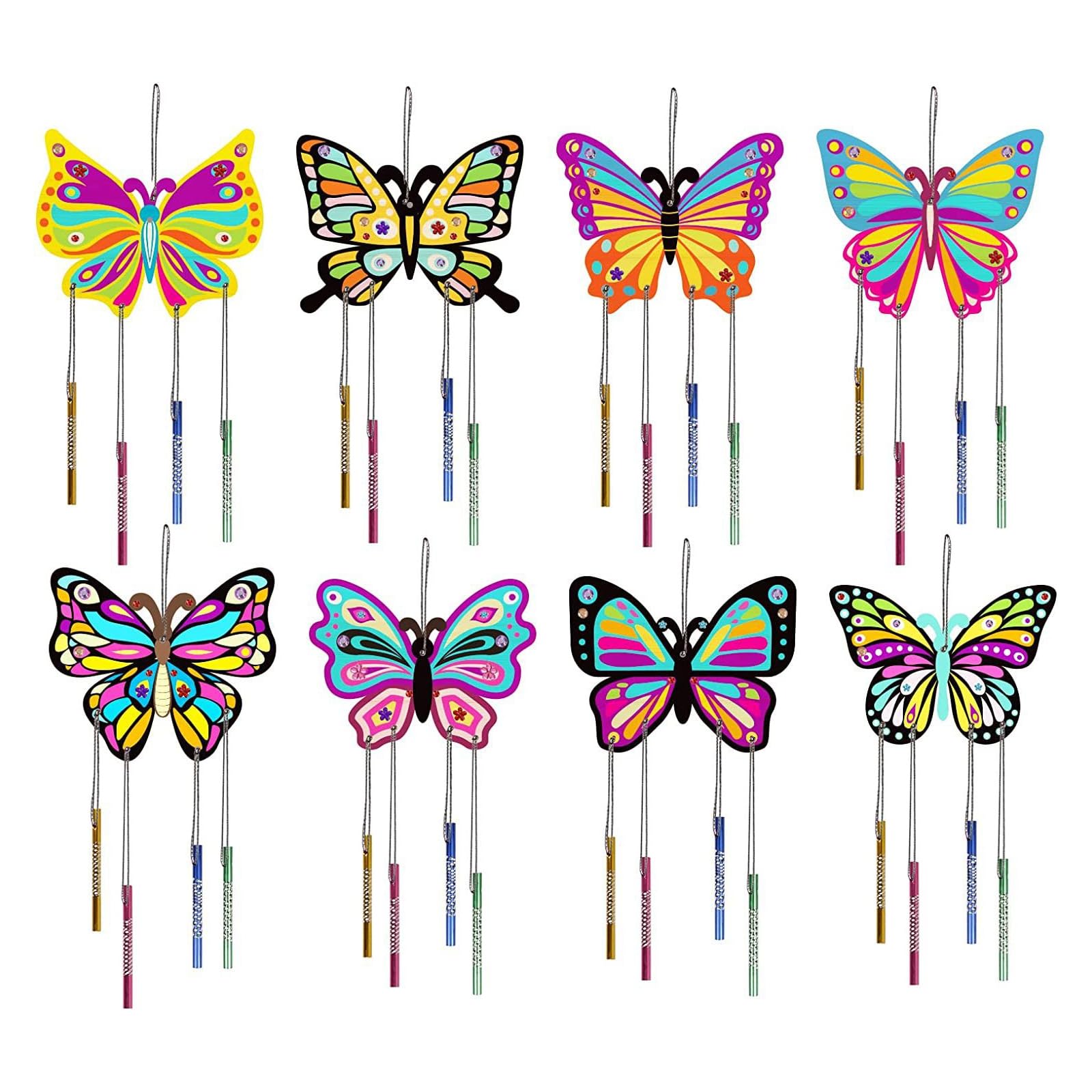 CossweWind Chime Craft Set Children 8 Pieces DIY Butterfly Craft Wooden Children Butterfly Craft Children with Brush for Painting Creative Sets for Children's Birthday Christmas DIY Crafts Home