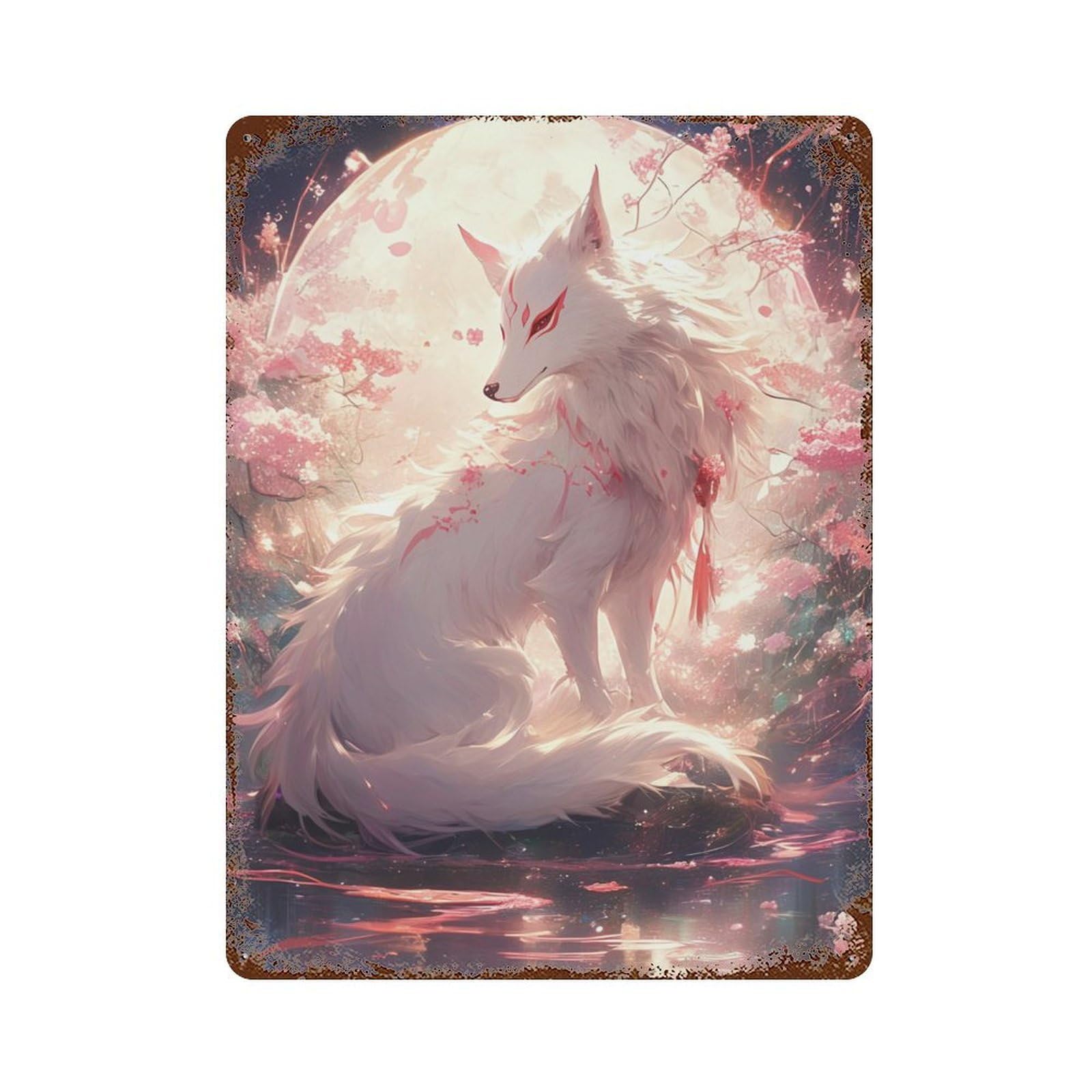 Rust Effect Fox Moonlit Garden Fantasy Aged Metal Wall Plaque 15.7"x11.8", Shabby Chic Decor for Living Room, Hallway And Home Decor