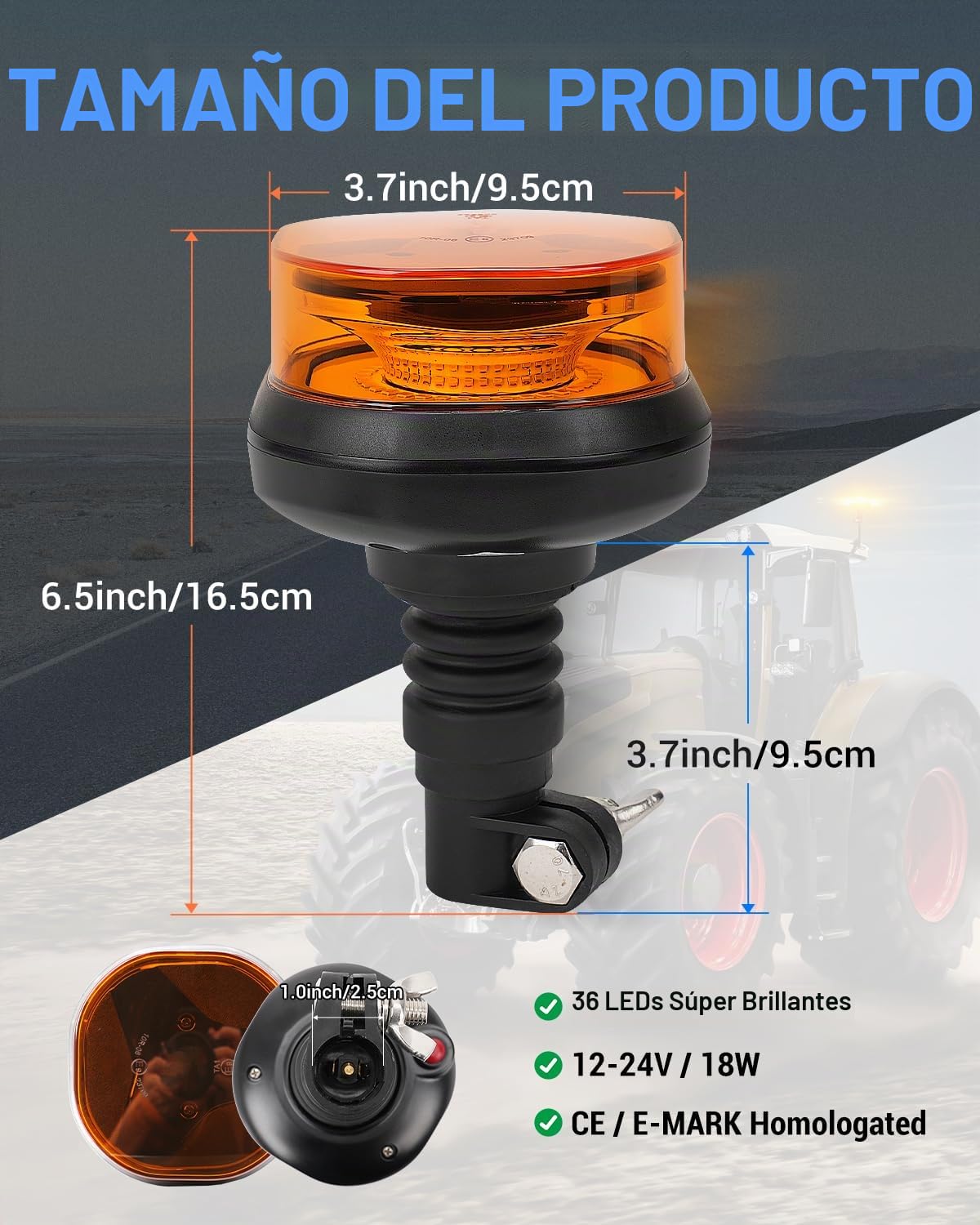SUPAREE 12/24V Luz LED Rotativo Luz De Emergencia Para Tractor Naranja Tractor con Interruptor E-MARK 12 Modos de Flash IP67 para Camion Vehículo Remolque 1 Pieza