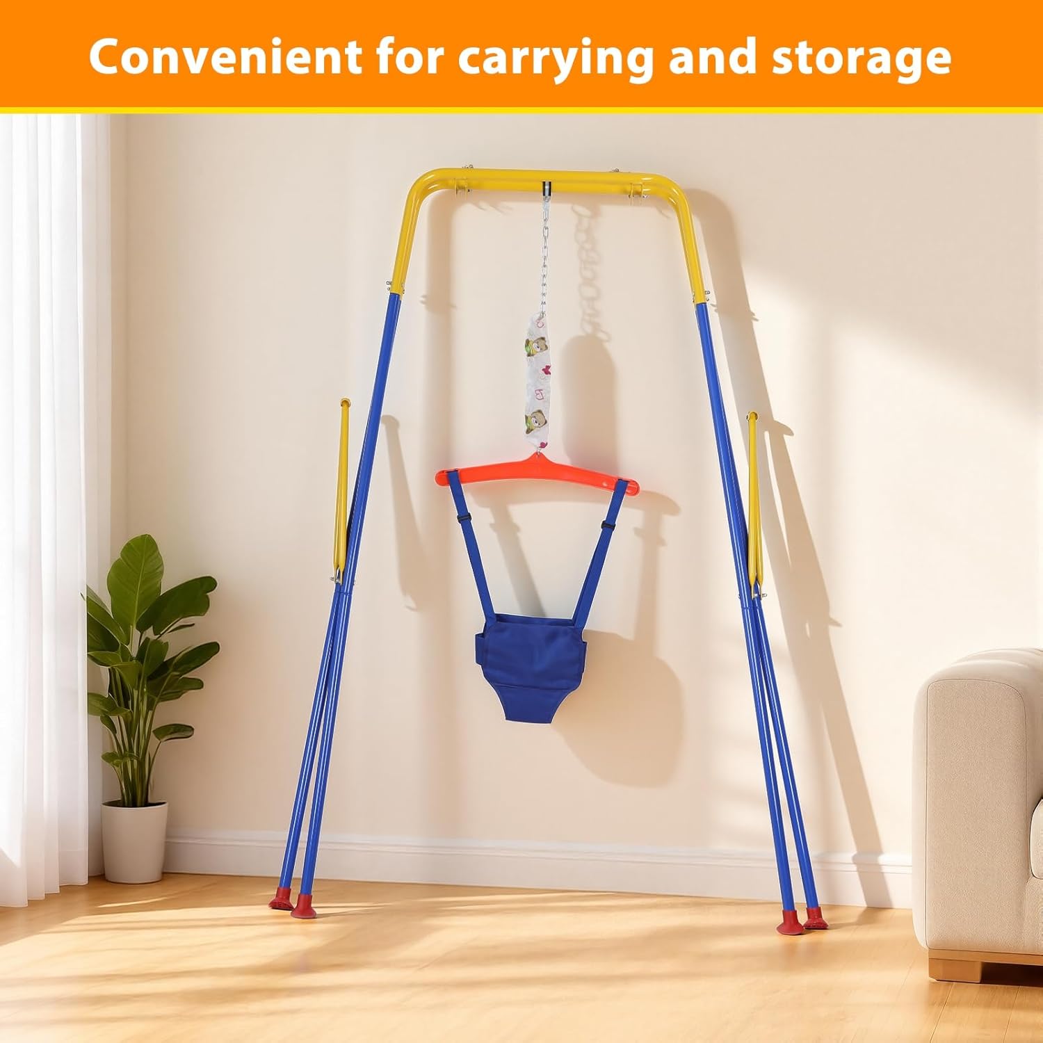 Baby Jumper with Stand, Toddler Swing Set with Adjustable Chain, Baby Jumper and for Boys Girls 6-24 Months A