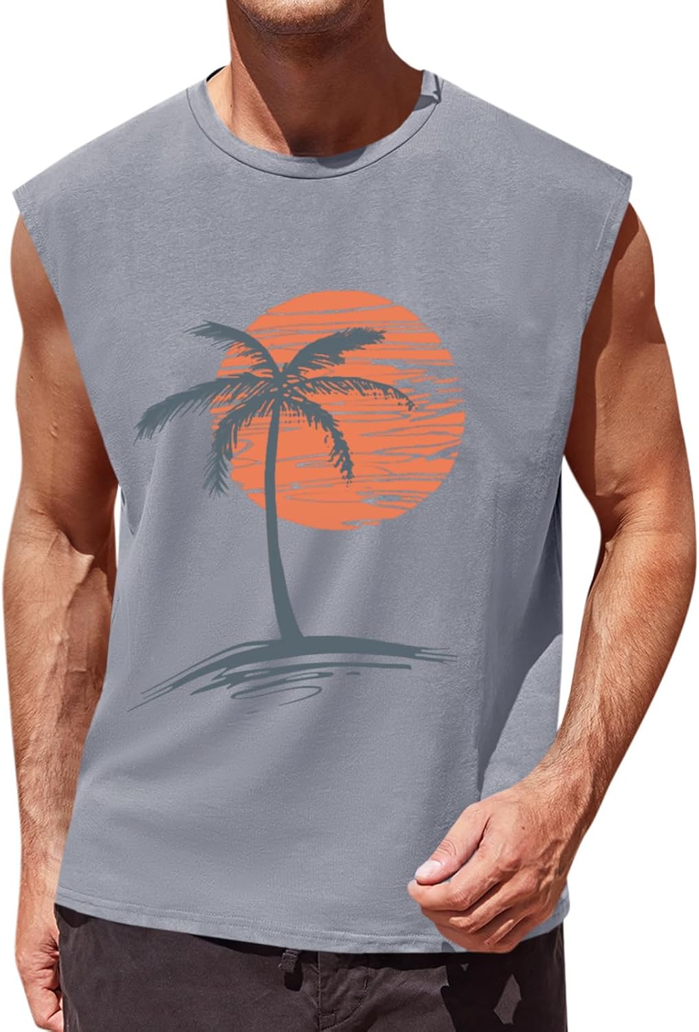 Runcati Mens Sleeveless Tank Tops Workout Gym Muscle Shirts Palm Tree Vintage Hawaiian Summer Beach T Shirts