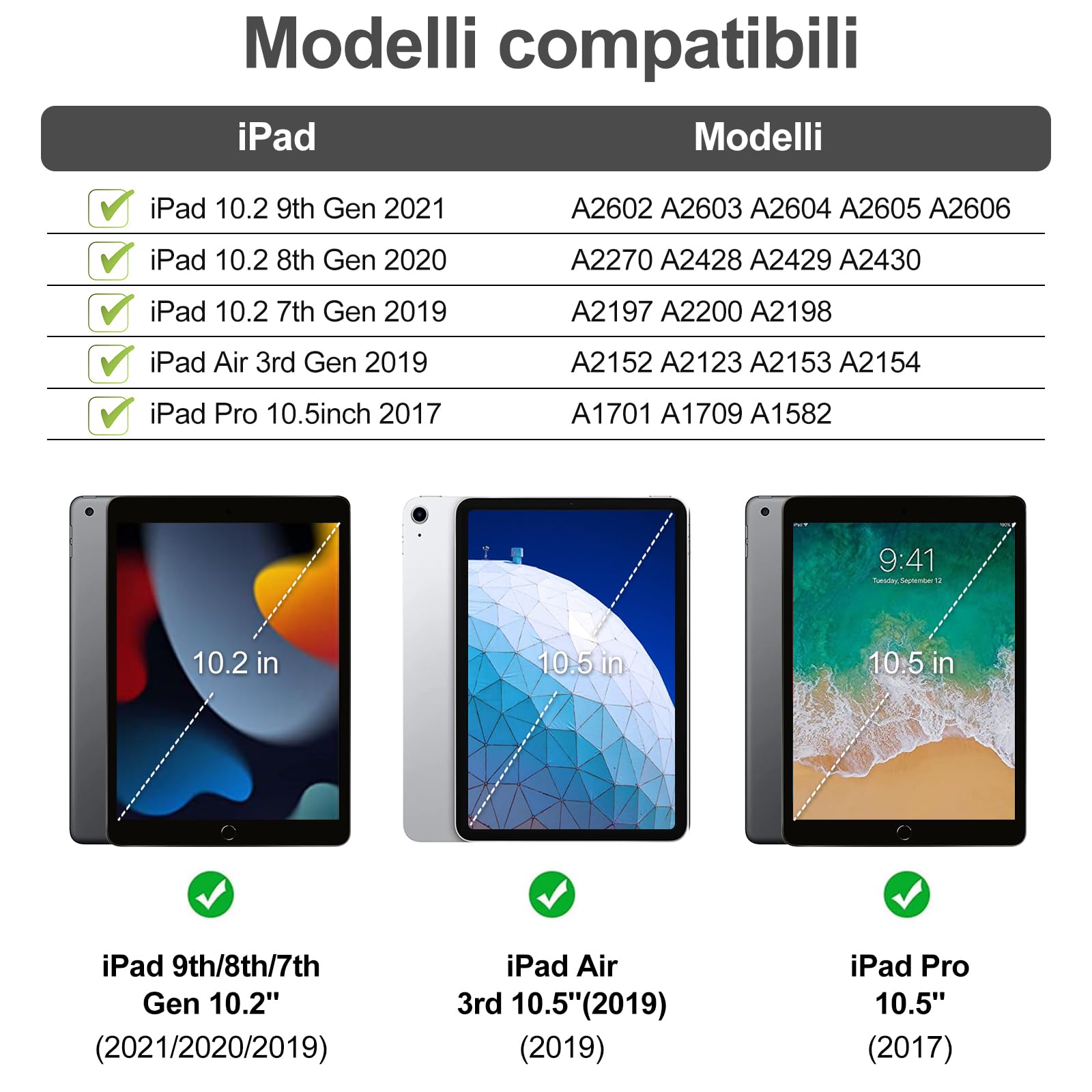 IVEOPPE Custodia Tastiera per iPad 9a Gen 2021/8a Gen 2020/7a Generazione 2019 10.2"/iPad Air 3/Pro 10.5 2017, Cover Tastiera Italiana Rimovibile per ipad, Grigio chiaro