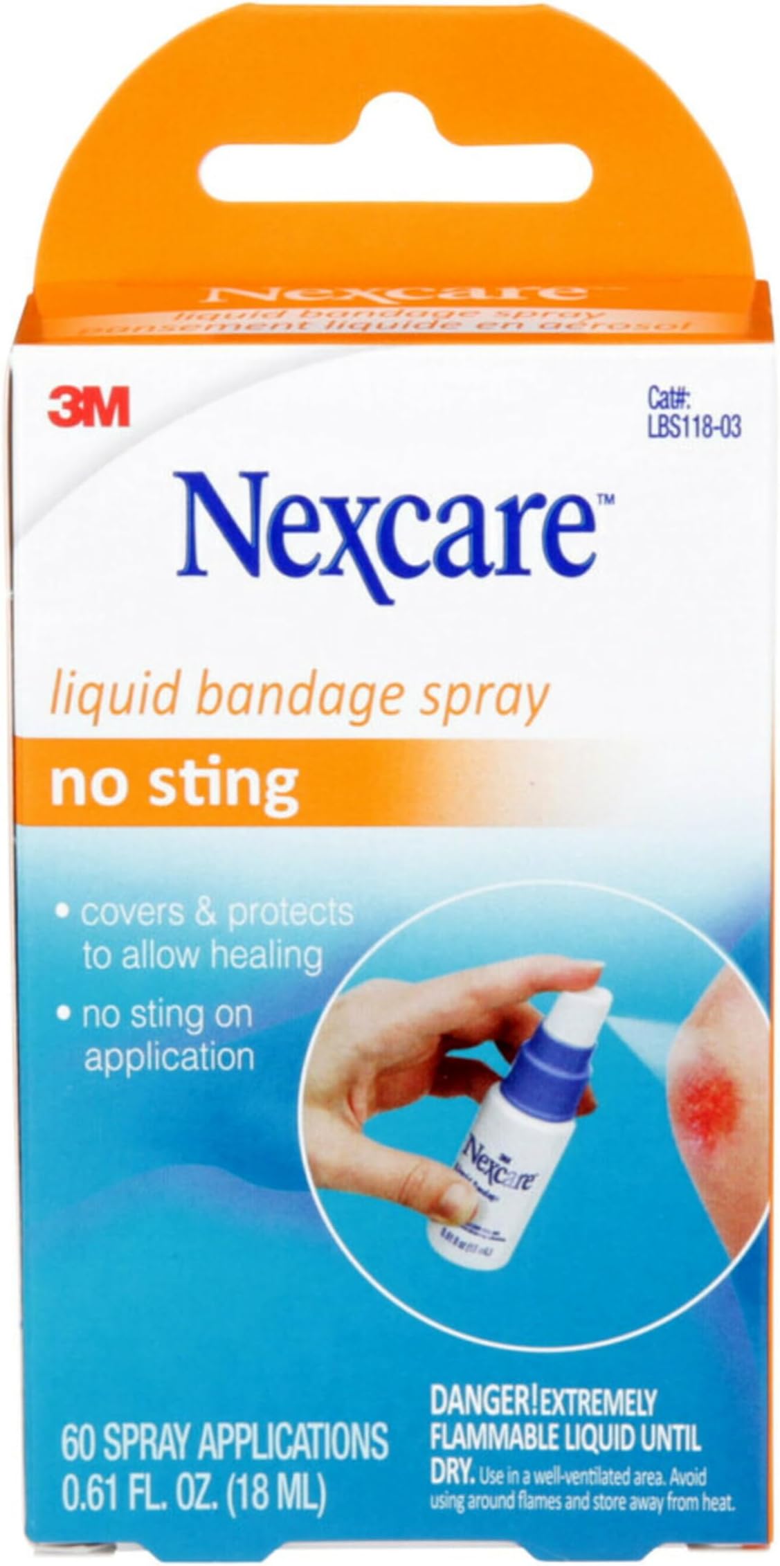 Nexcare No Sting Liquid Bandage Spray, Helps Allow Healing Of Painful, Cracked Skin, Provides A Waterproof Seal, No Sting, Fast Drying, Long Lasting, 0.61 fl oz