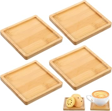 JIEYAO 4 Pcs Bamboo 3.5-inch Coaster, Modern Square Coasters Mug Pads Holder Tray Drinking Coasters Protect Tables and Non-Slip for Kinds Cups and Living Room Decor