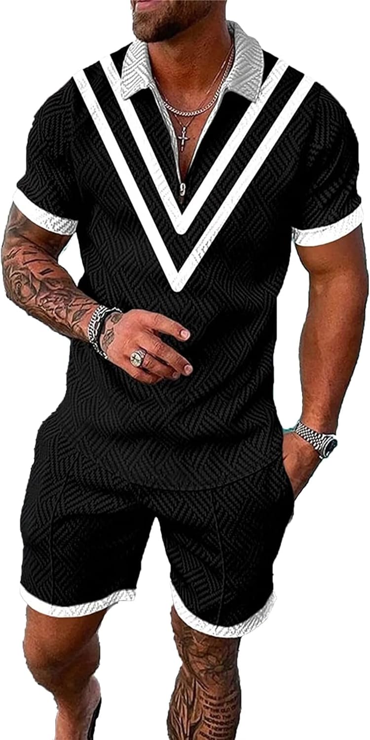 BIRW Men‘s Track Suits 2 Piece Summer Short Sets Outfits Fashion Polo Shirt Casual Short Sleeve and Shorts set