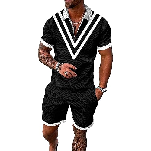 BIRW Men‘s Track Suits 2 Piece Summer Short Sets Outfits Fashion Polo Shirt Casual Short Sleeve and Shorts set