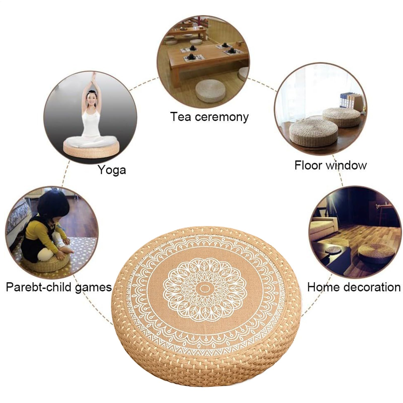 Cuscino per Meditazione Cuscino Rotondo Intrecciato a Mano per Sedute a | Seduta Morbida e Stabile per Yoga Soggiorno Meditazione