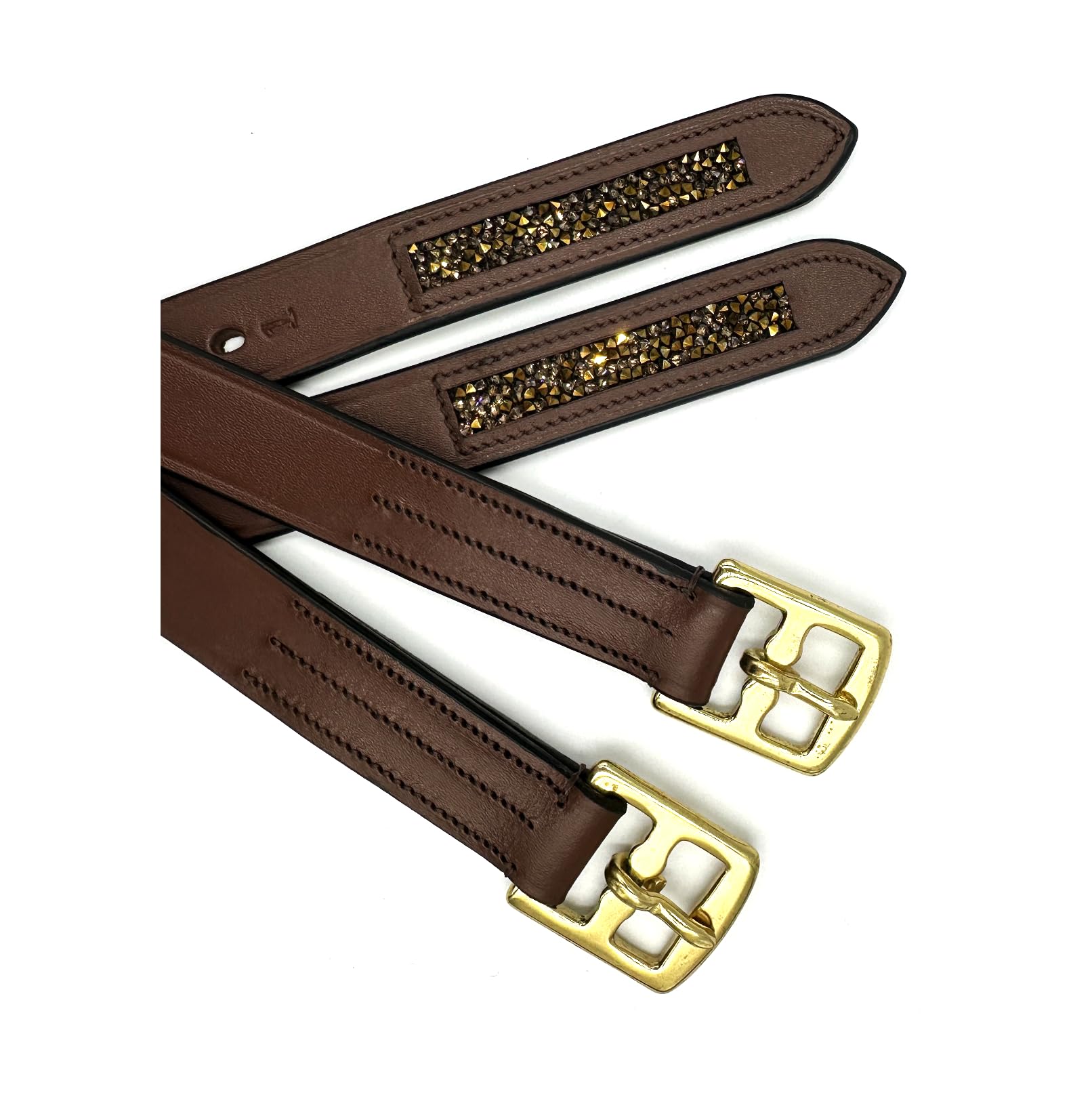 ES5011 Leder Steigbügelriemen Glitzersteinenr, Braun, 150 cm