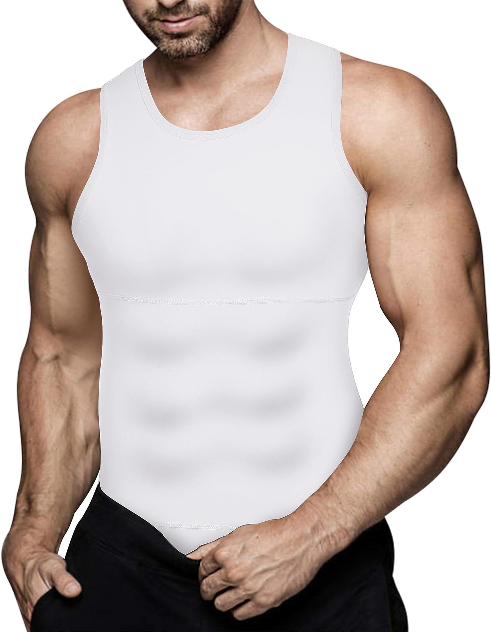 Mens Compression Shirt Slimming Body Shaper Vest Workout Tank Tops Abs Abdomen Undershirts