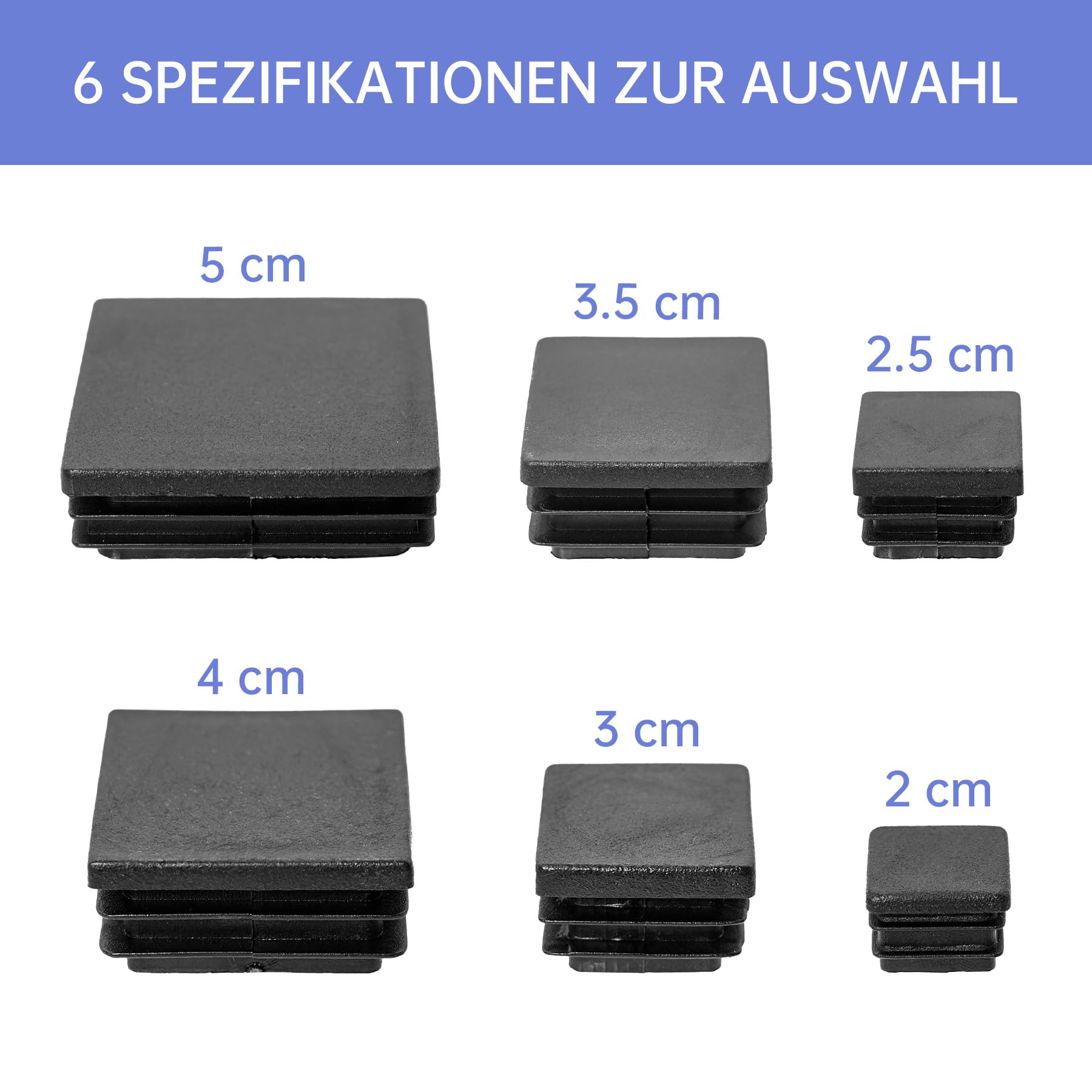 Tappi lamellari quadrati 50 x 50 mm, per tubi quadri, 12 tappi terminali in plastica, per profili in alluminio, sedie e scaffali, nero