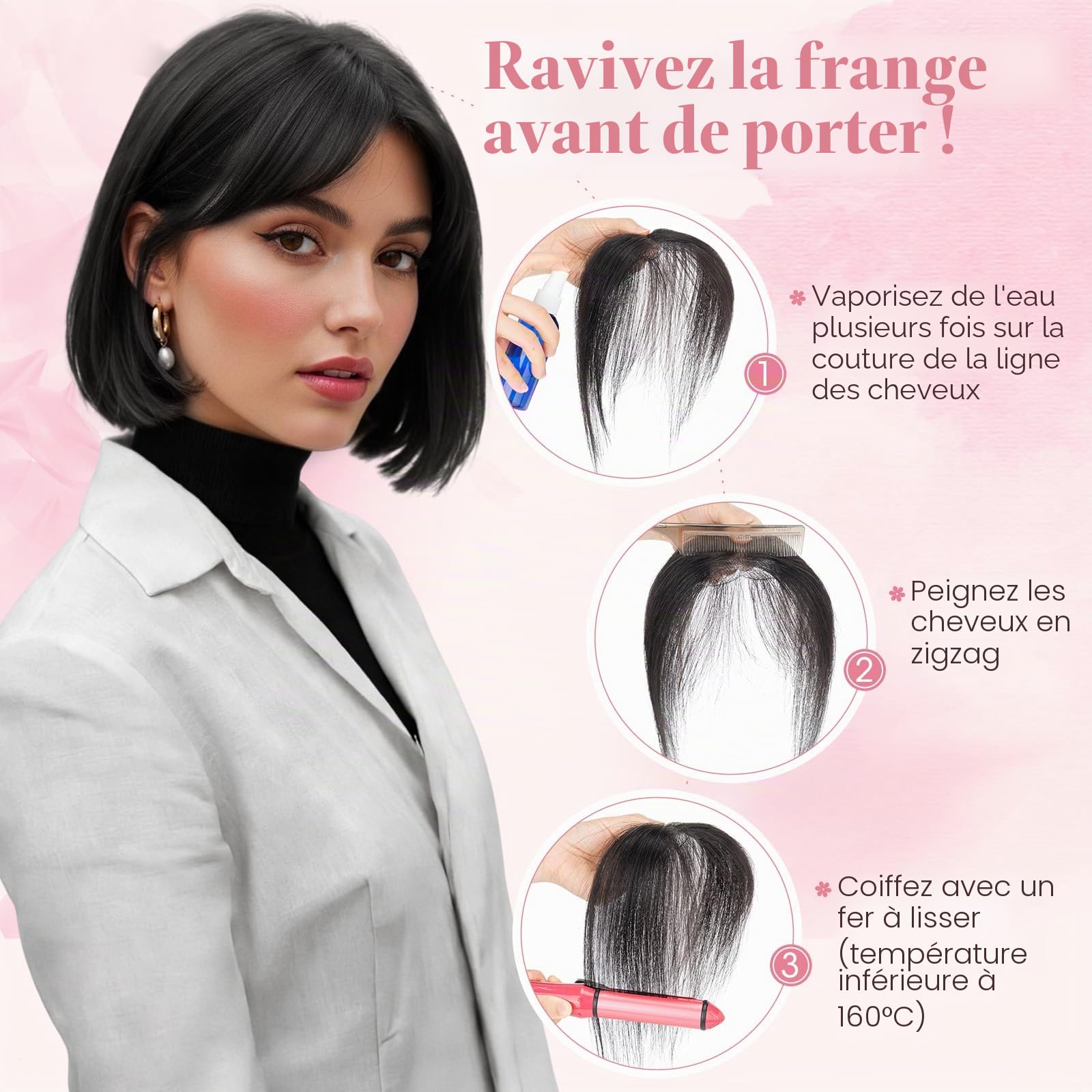Rich Choices Frange à Clip 100% Cheveux Naturel Postiche Cheveux Naturel Fausse Frange Extensions de Cheveux Remy Clip in Bangs Lisse #2 Marron Foncé