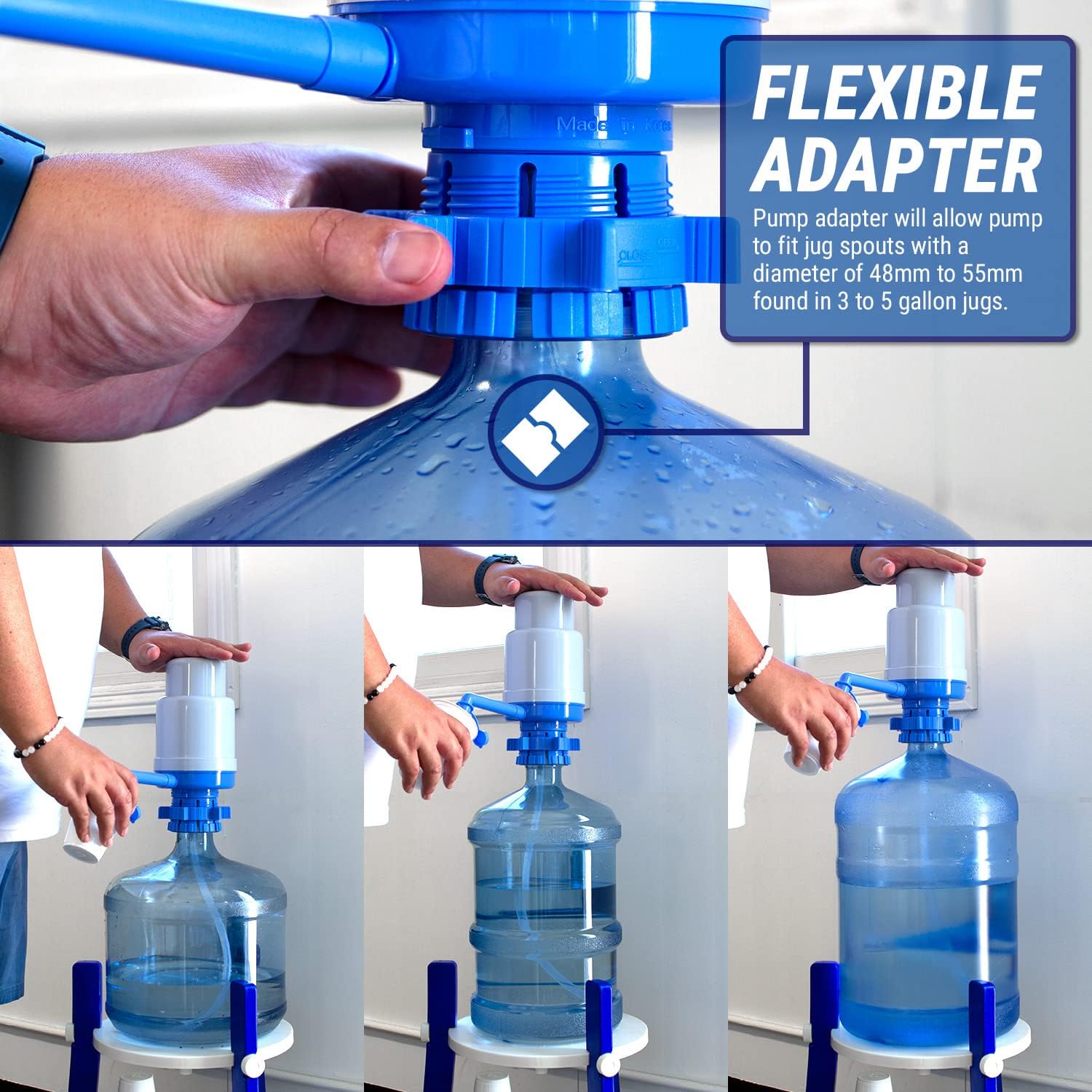 Dolphin 8080-T Manual Drinking Water Pump for 2 to 6 Gallon Bottles, NO BPA, Secure Fit on Crown Top or Screw Top Bottles, Silicon Tube for Irregular Shaped Water Bottles