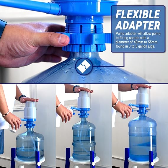 8080-T, Manual Dispensing Pump | For 2 to 6 Gallon Bottles, BPA Free, Fits Crown/Screw Top Bottles, Silicon Tube for Irregular Bottles