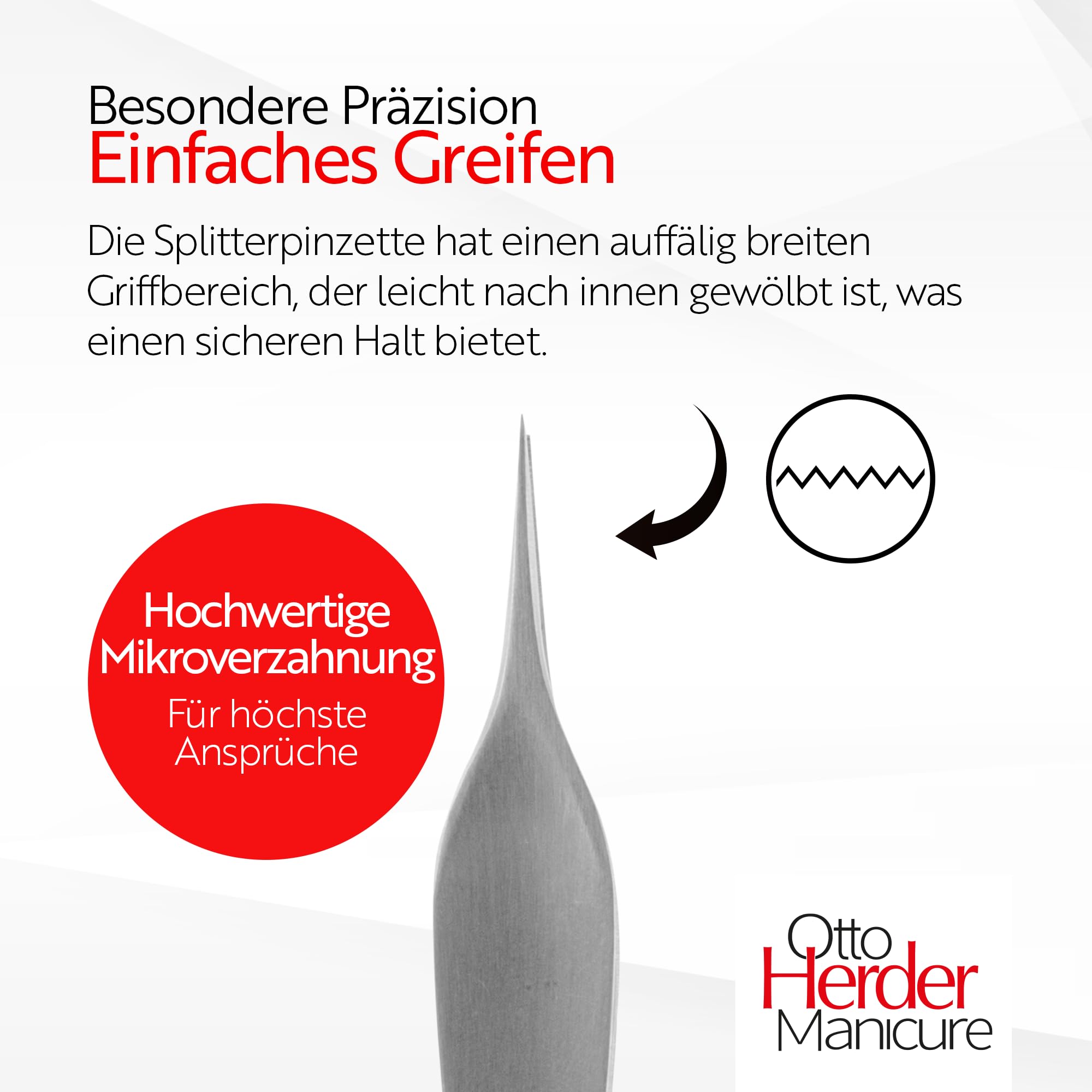 Otto Herder Manicure Pinzetta con punta fine, 11,3 cm, pinzette mediche con micro dentatura, pinzette chirurgiche in acciaio strumentale, qualità medica