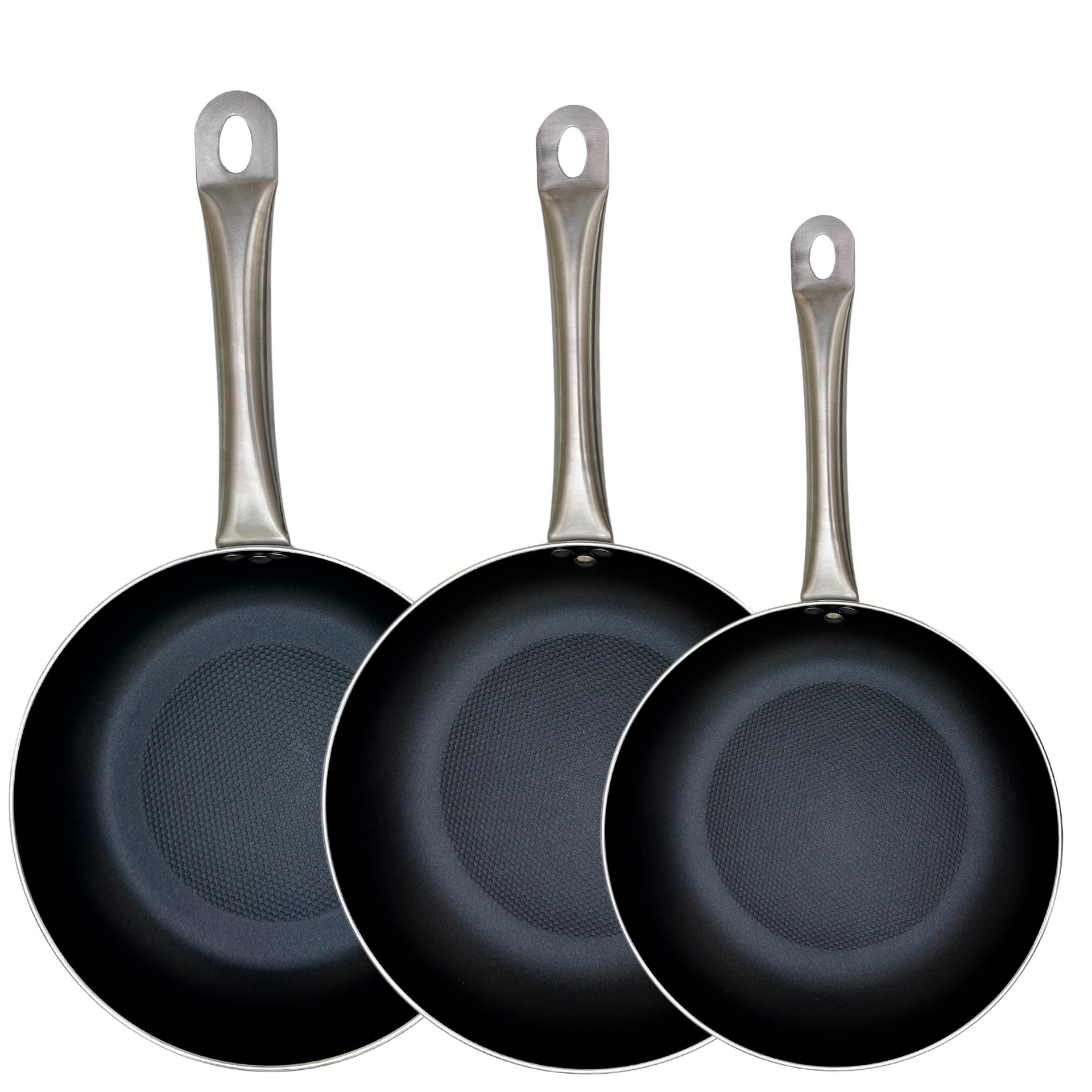 FMProfessional Set di 3 padelle professionali 20/24/24 cm profonda, in alluminio leggero e resistente, adatte per induzione e tutti i tipi di cucine, antiaderente doppio strato, struttura a nido d'ape