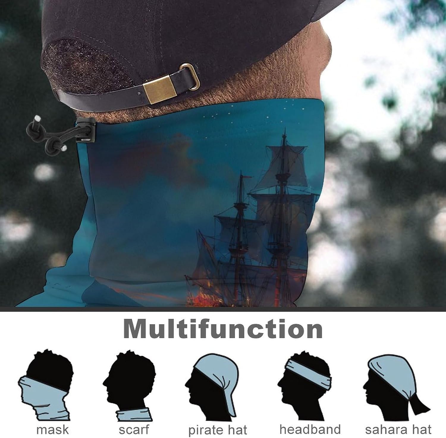 Pirateship Print Neck Gaiter Multifunctional Face Mask Windproof Head Wrap for Men Women
