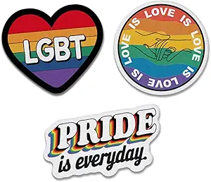 LGBT-Themed Stickers and Patches for Backpack and T-Shirt, 3-Piece Set with Rainbow Flags and Pride Phrase