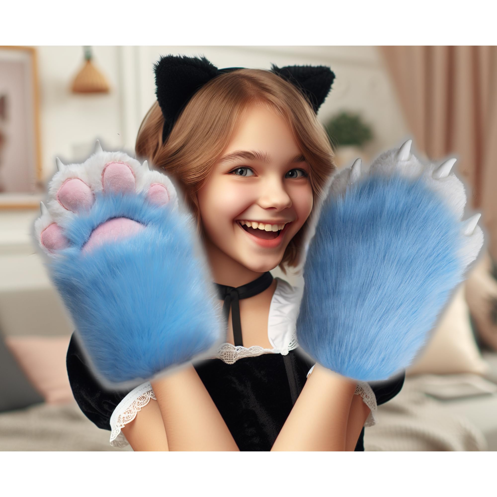 Blue Therian Paws Comfy Furry Paws Faux Fur Fursuit Paws, Fluffy Therian Stuff Therian Gear Therian Clothes - Image 4