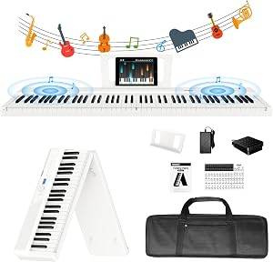 TERENCE 88 Tasten Digital Piano Keyboard Piano mit 30W Lautsprechern AR Technologie Soundsystem faltbares elektronisches Klavier 4 Hall-Effekten Sensor-Spiegel-Touchpad MIDI-Schnittstellen Weiß