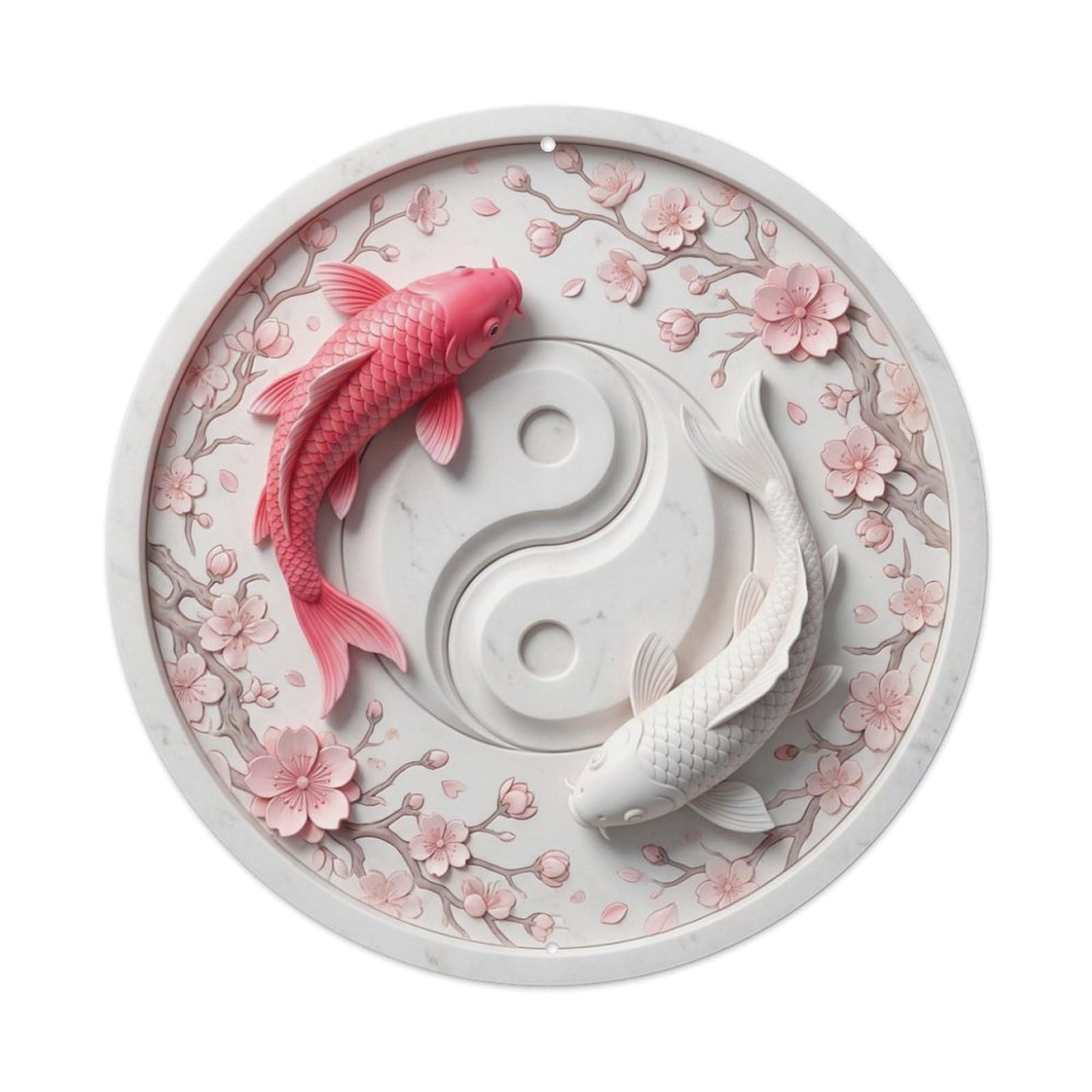 Metal Tin Sign Tai Chi Koi Fish Spring Cherry