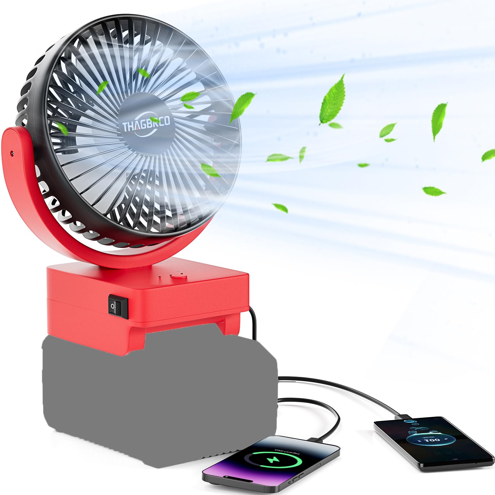 Ventilatore wireless per fan Compatibile con Einhell a batteria da 18 V, motore senza spazzole con ricarica rapida USB A+C, motore senza spazzole, per campeggio, officina e cantieri