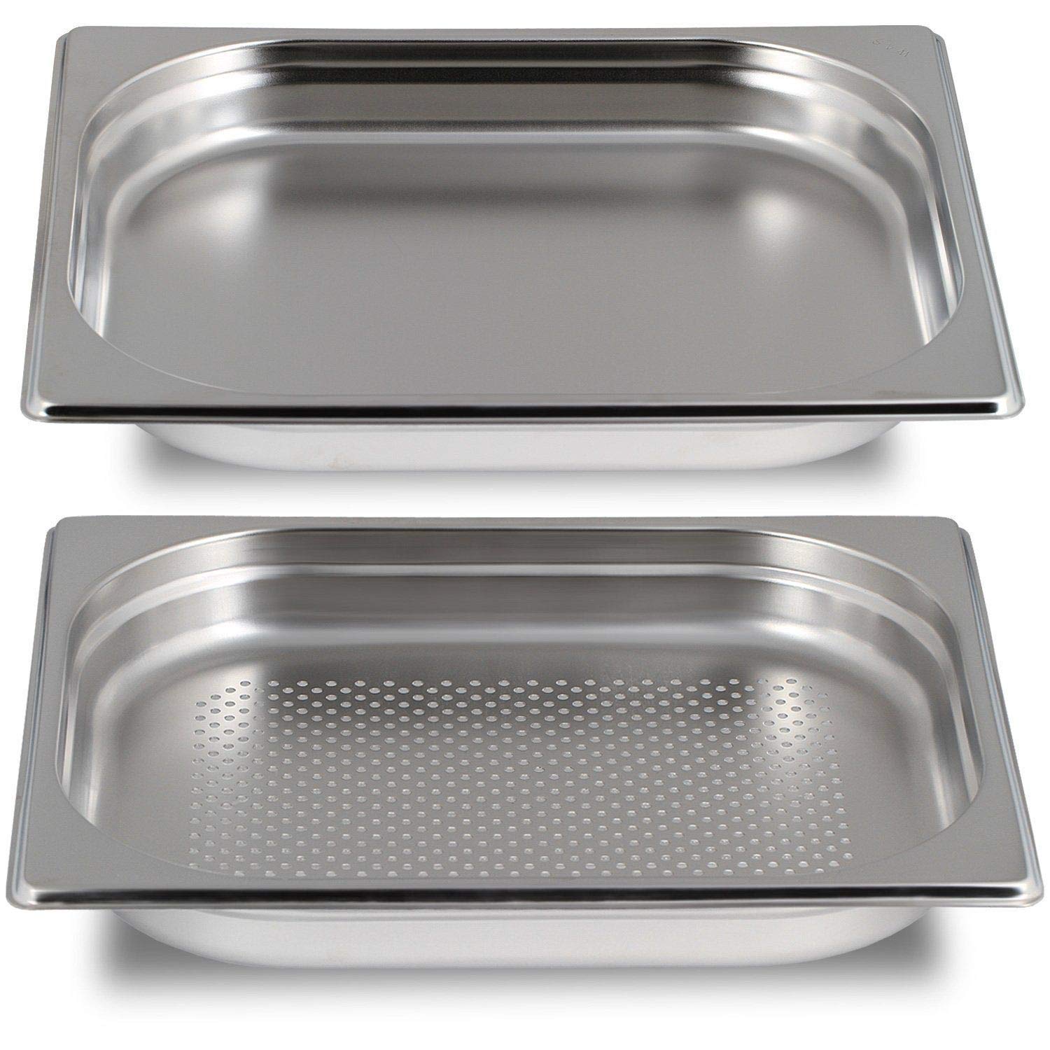 GN Behälter SET :: GN 1/2 40mm, 1x gelocht, 1x ungelocht :: geeignet für Gaggenau/Miele/Siemens/AEG/Elektrolux Dampfgarer (Temperaturbeständig, Edelstahl, Spülmaschinentauglich)